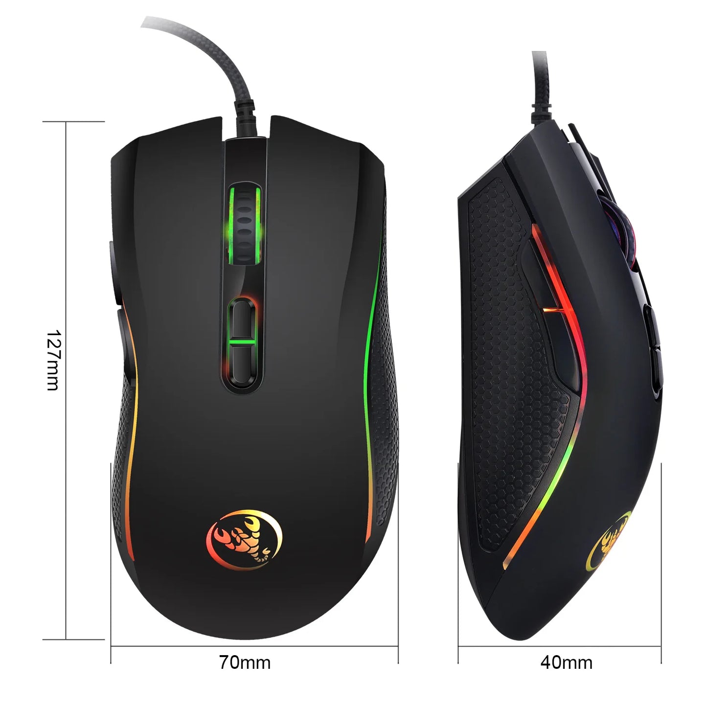 Gaming Mouse 3200 DPI – LED 7 Cores, Ergonômico, Óptico Profissional