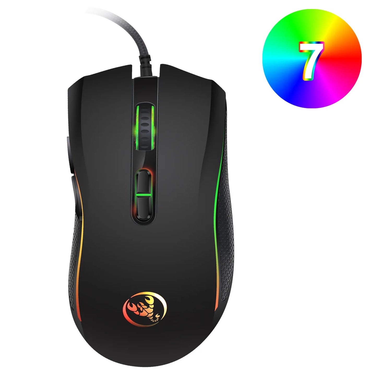 Gaming Mouse 3200 DPI – LED 7 Cores, Ergonômico, Óptico Profissional