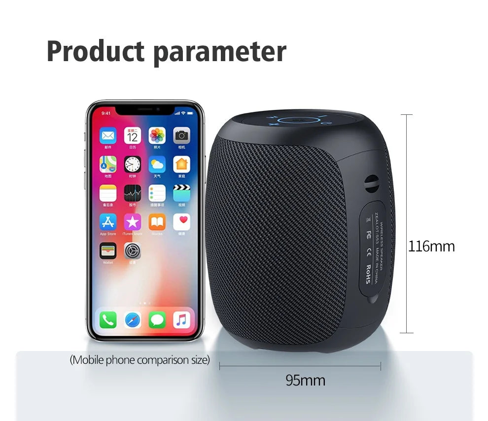 ZEALOT S53 Wireless Speaker – Super Loud 10W, IPX6 Waterproof, 10 Hours, TF/USB