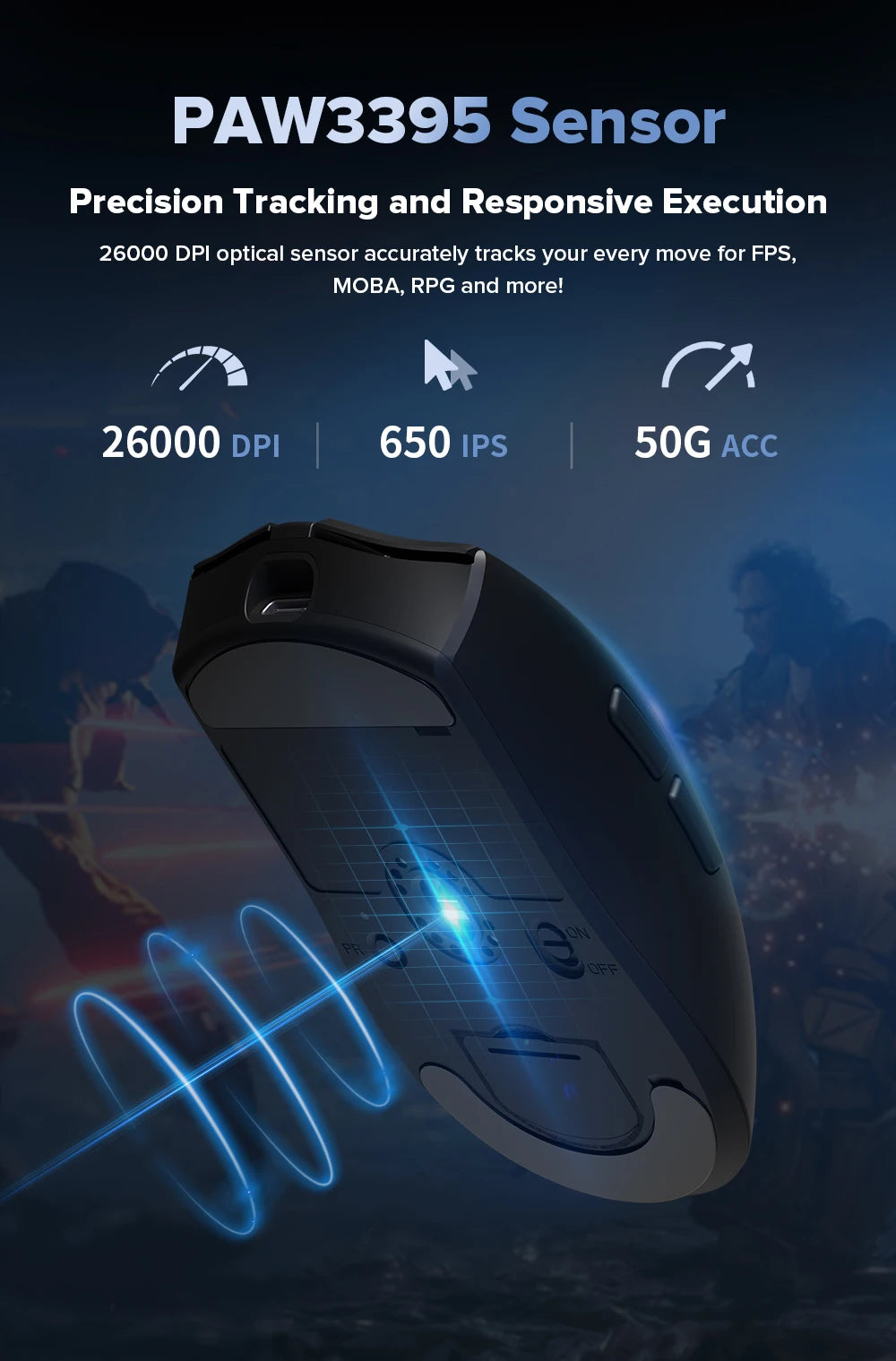 Mouse Gamer Leve Delux M600 Wireless Dual Mode 26000DPI