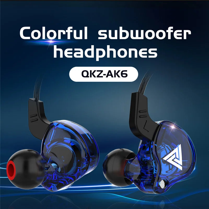 QKZ AK6 Wired Earphones – HiFi Bass, Copper Driver, 3.5mm In-Ear Headset with Mic