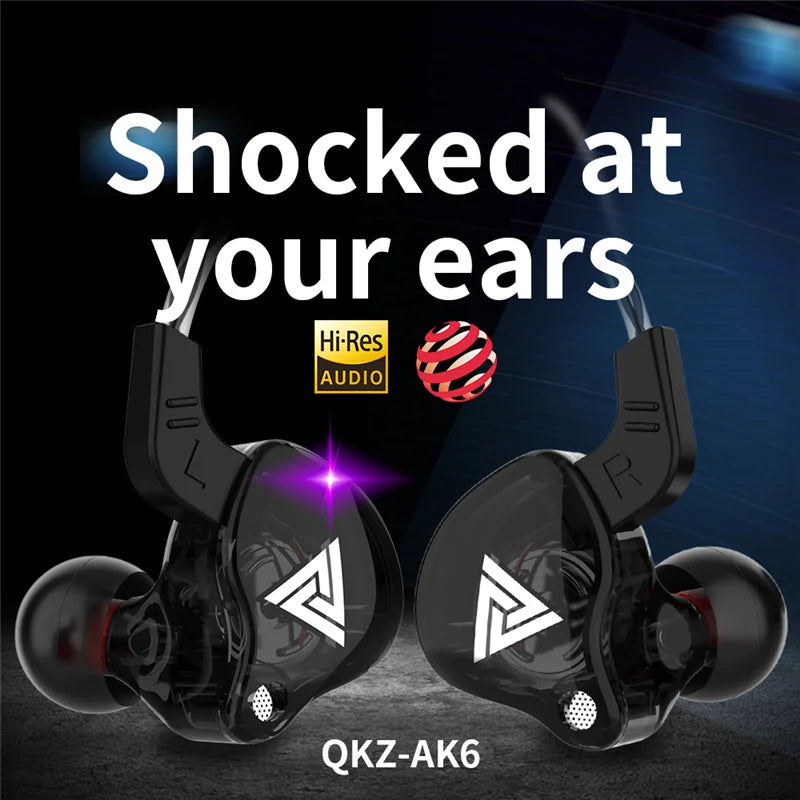 QKZ AK6 Wired Earphones – HiFi Bass, Copper Driver, 3.5mm In-Ear Headset with Mic