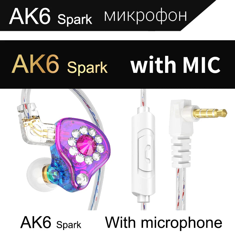 QKZ AK6 Wired Earphones – HiFi Bass, Copper Driver, 3.5mm In-Ear Headset with Mic
