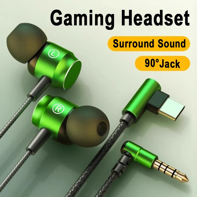 Wired Gaming Headset – 90° Jack, HiFi Surround, Mic, 3.5mm/Type-C