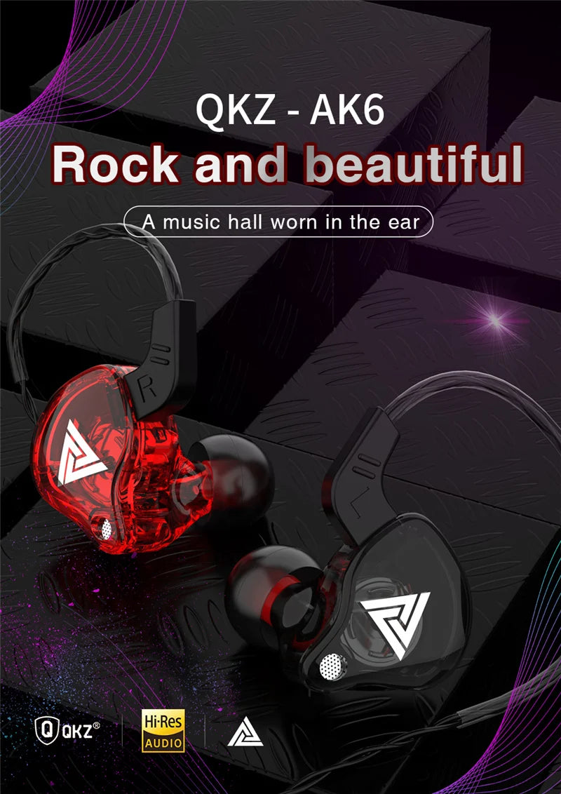 QKZ AK6 Wired Earphones – HiFi Bass, Copper Driver, 3.5mm In-Ear Headset with Mic