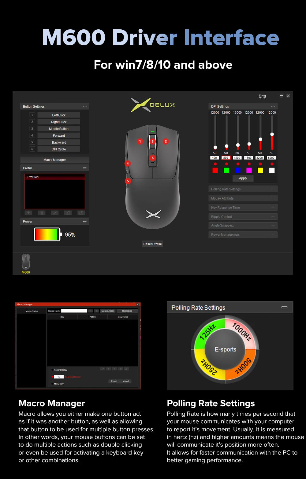 Mouse Gamer Leve Delux M600 Wireless Dual Mode 26000DPI