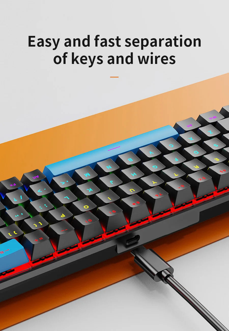 Teclado Mecânico K68 com Fio e Iluminação RGB
