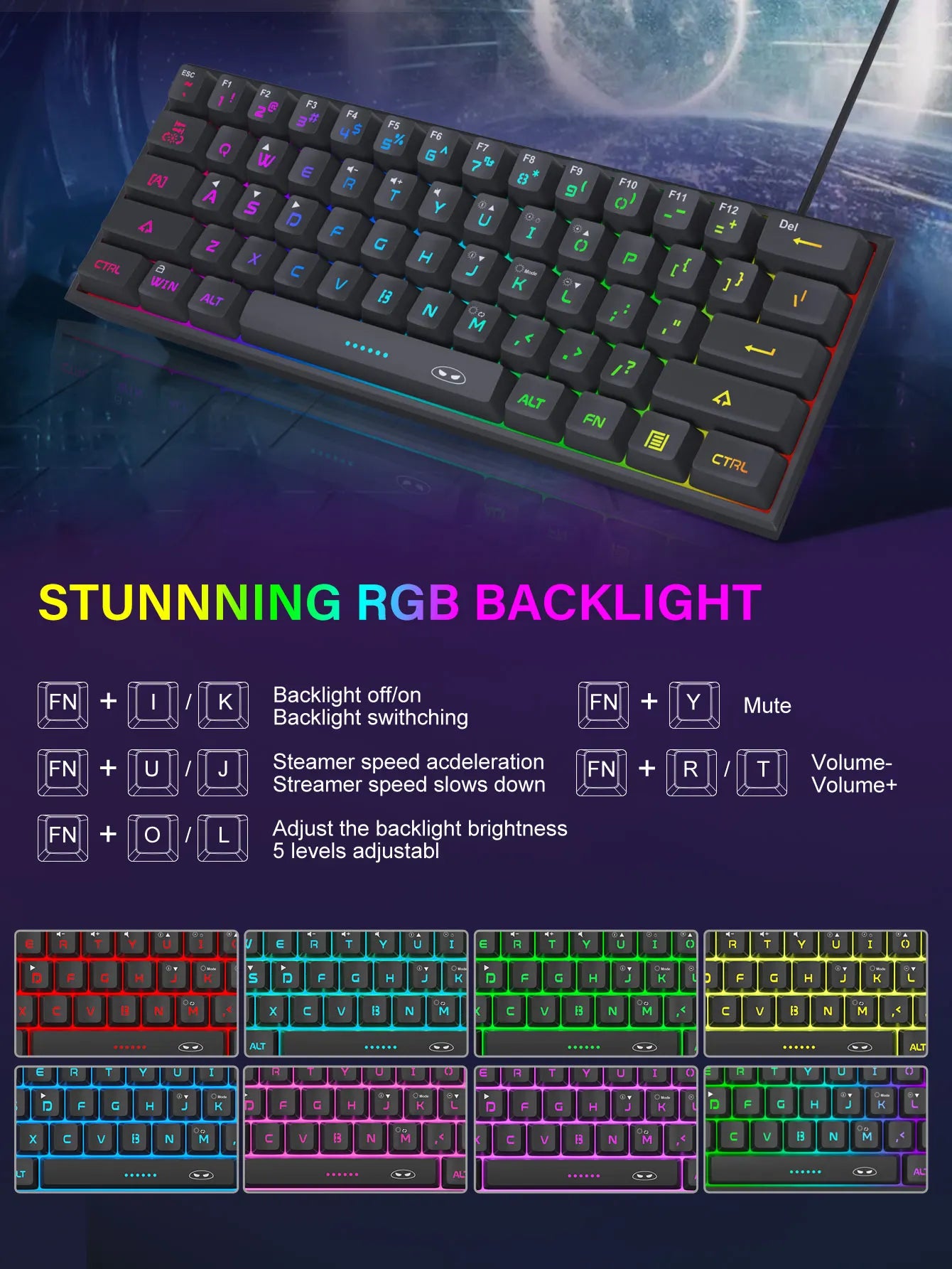 Teclado Compacto MageGee 60% com Iluminação RGB – Ideal para Jogos, Escritório e Espaços Reduzidos