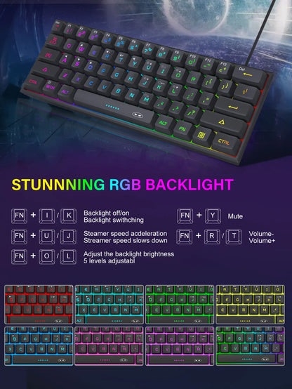 MageGee 60% Compact Keyboard with RGB Lighting – Ideal for Gaming, Office and Small Spaces