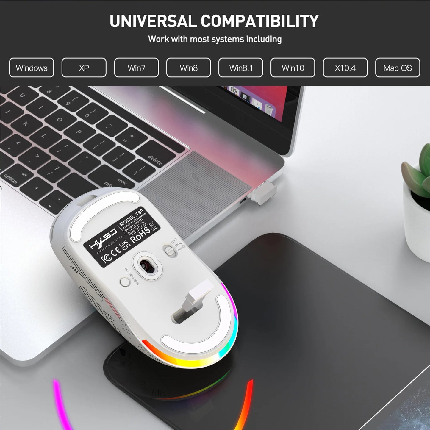 RGB Gaming Mouse 3 Modes – Bluetooth/2.4G/USB, Rechargeable