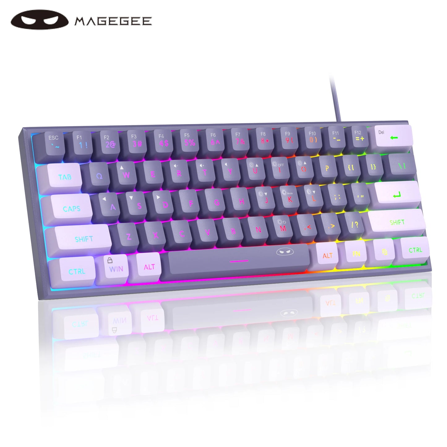 Teclado Compacto MageGee 60% com Iluminação RGB – Ideal para Jogos, Escritório e Espaços Reduzidos