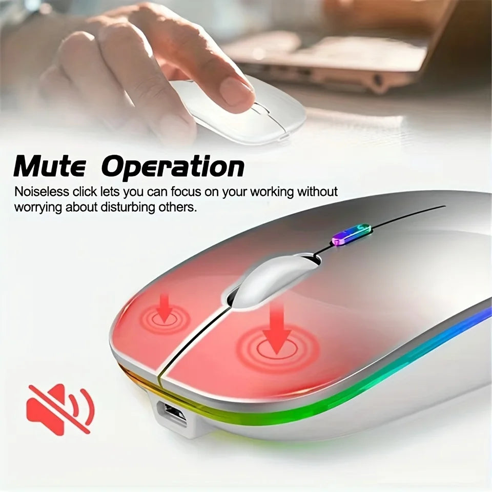 Wireless Mouse with Bluetooth and 2.4GHz, Rechargeable, RGB, Silent Click and Ergonomic Design