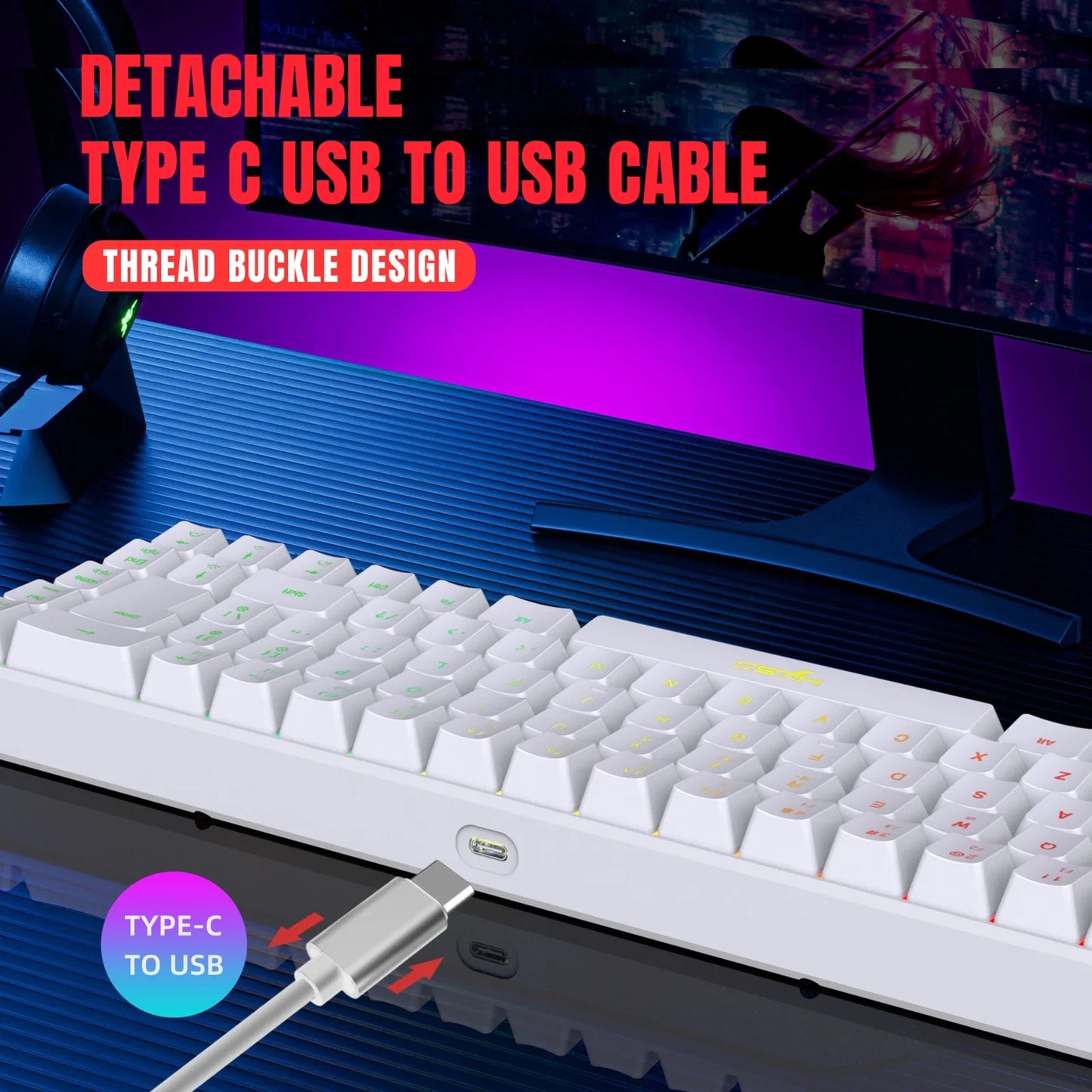 H61K Wired Mechanical Keyboard, Compact Design and 19 Anti-Conflict Keys