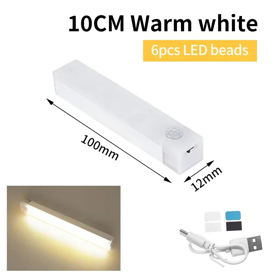 PIR LED Bar Light – USB Rechargeable, Motion Sensor, for Cabinet/Night Use