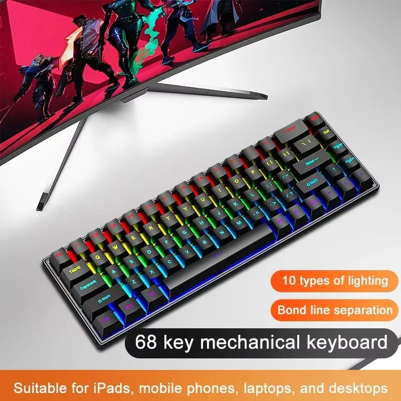 Teclado Mecânico K68 com Fio e Iluminação RGB