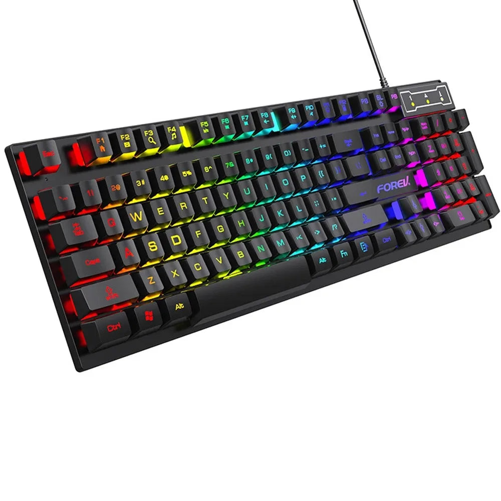 Teclado Mecânico com Iluminação 104 Teclas e Mouse Gamer USB