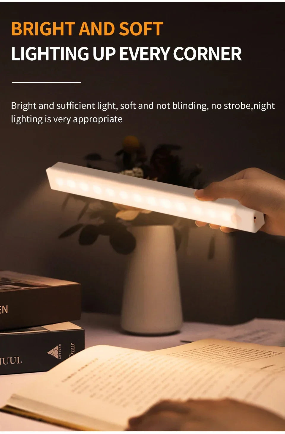 PIR LED Bar Light – USB Rechargeable, Motion Sensor, for Cabinet/Night Use