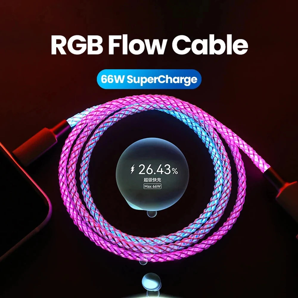 RGB LED USB-C Cable 66W – Super Fast Charging for iPhone &amp; Android Devices
