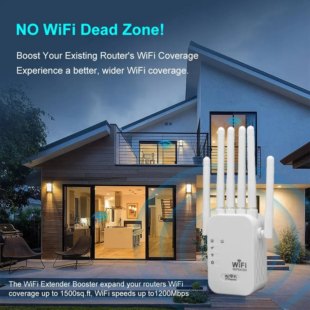 WiFi Repeater 1200Mbps – Dual-Band 2.4G/5G Signal Booster Router
