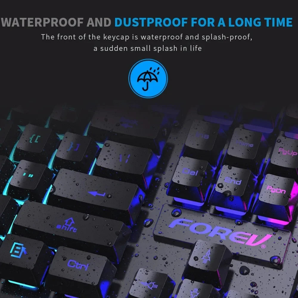 Teclado Mecânico com Iluminação 104 Teclas e Mouse Gamer USB