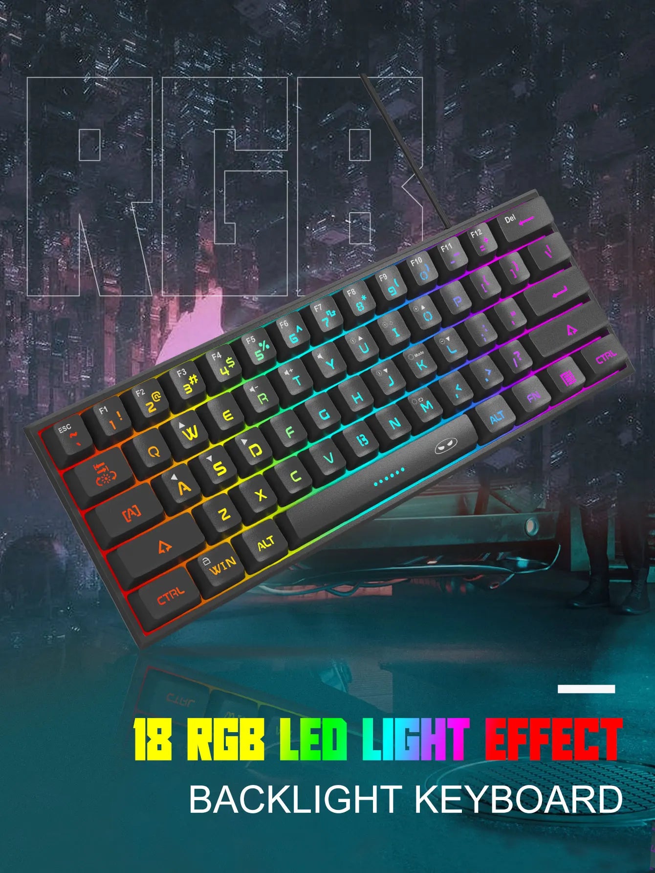 Teclado Compacto MageGee 60% com Iluminação RGB – Ideal para Jogos, Escritório e Espaços Reduzidos