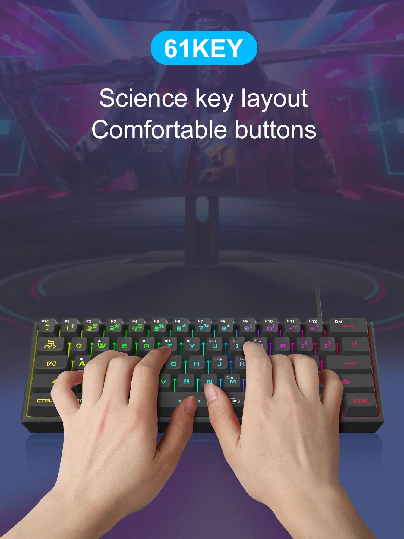 Teclado Compacto MageGee 60% com Iluminação RGB – Ideal para Jogos, Escritório e Espaços Reduzidos