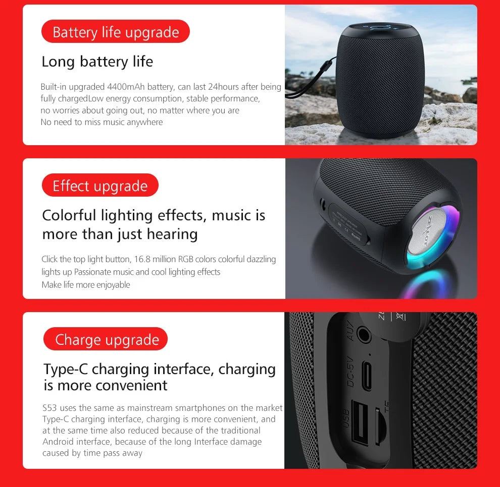ZEALOT S53 Wireless Speaker – Super Loud 10W, IPX6 Waterproof, 10 Hours, TF/USB