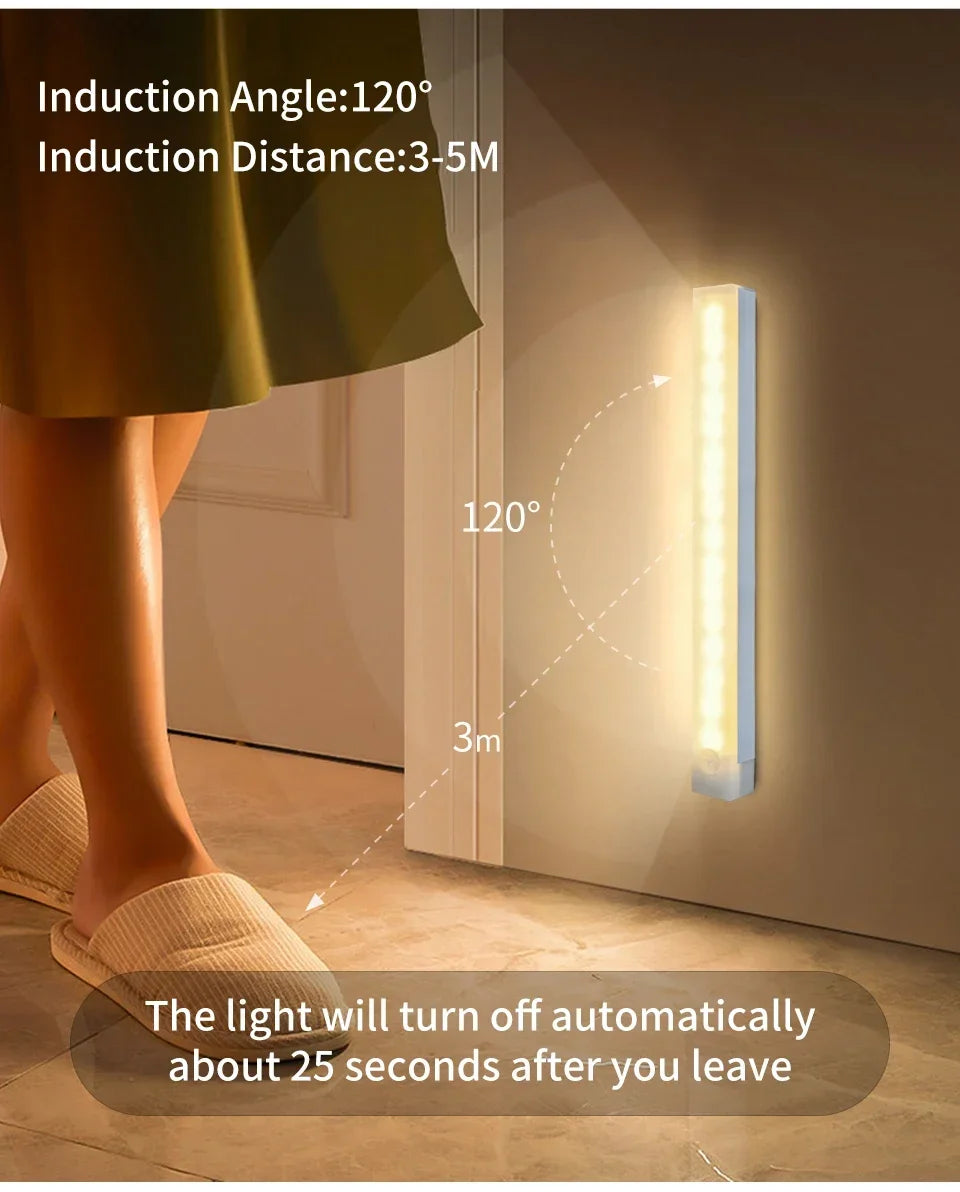 PIR LED Bar Light – USB Rechargeable, Motion Sensor, for Cabinet/Night Use