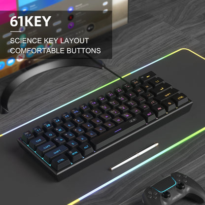MageGee 60% Compact Keyboard with RGB Lighting – Ideal for Gaming, Office and Small Spaces