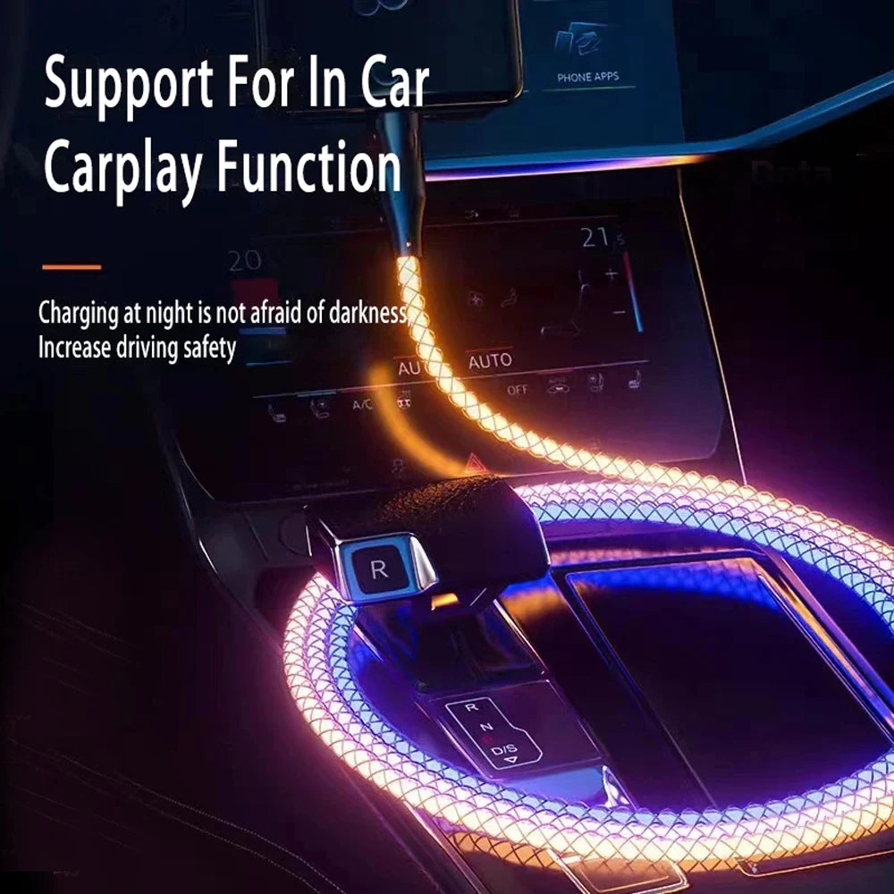 RGB LED USB-C Cable 66W – Super Fast Charging for iPhone &amp; Android Devices