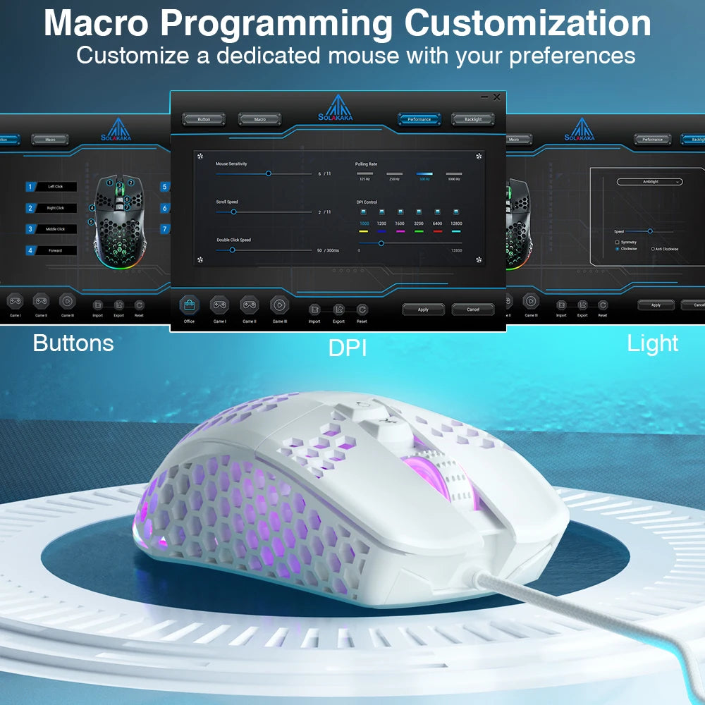 Wired Gaming Mouse – 12800DPI, Macro, Ergonomic, SOLAKAKA SM900