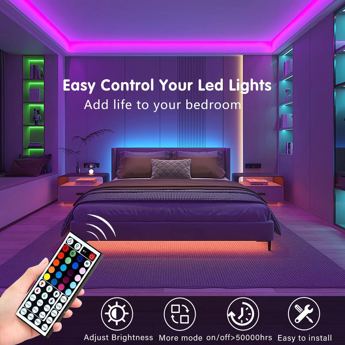 RGB LED Strip Lights 10m/20m – 44-Key Remote, Room Decor for Home, Bedroom, TV