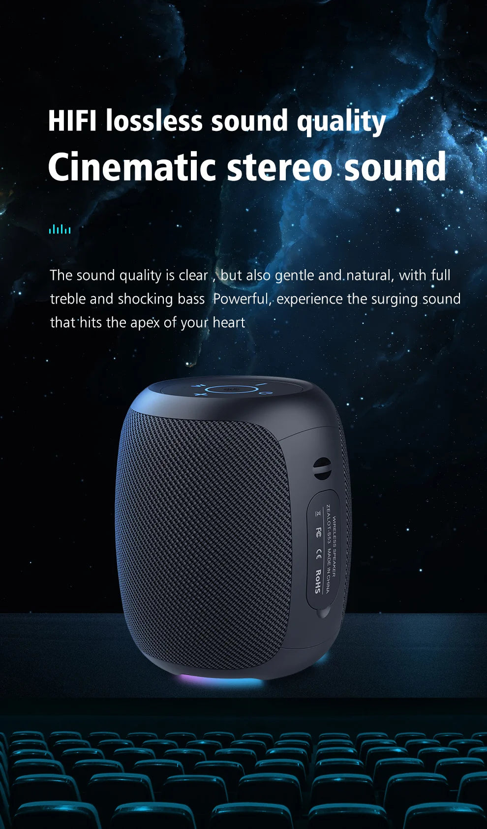 ZEALOT S53 Wireless Speaker – Super Loud 10W, IPX6 Waterproof, 10 Hours, TF/USB