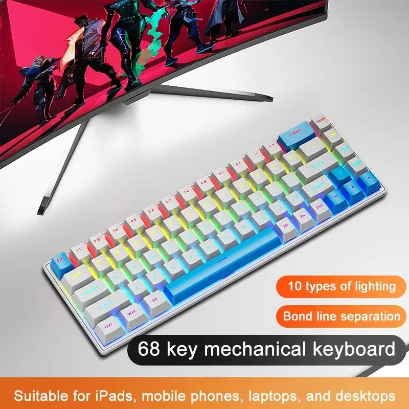 Teclado Mecânico K68 com Fio e Iluminação RGB