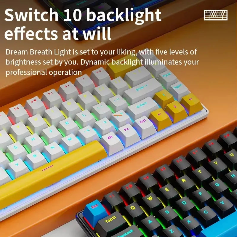 Teclado Mecânico K68 com Fio e Iluminação RGB