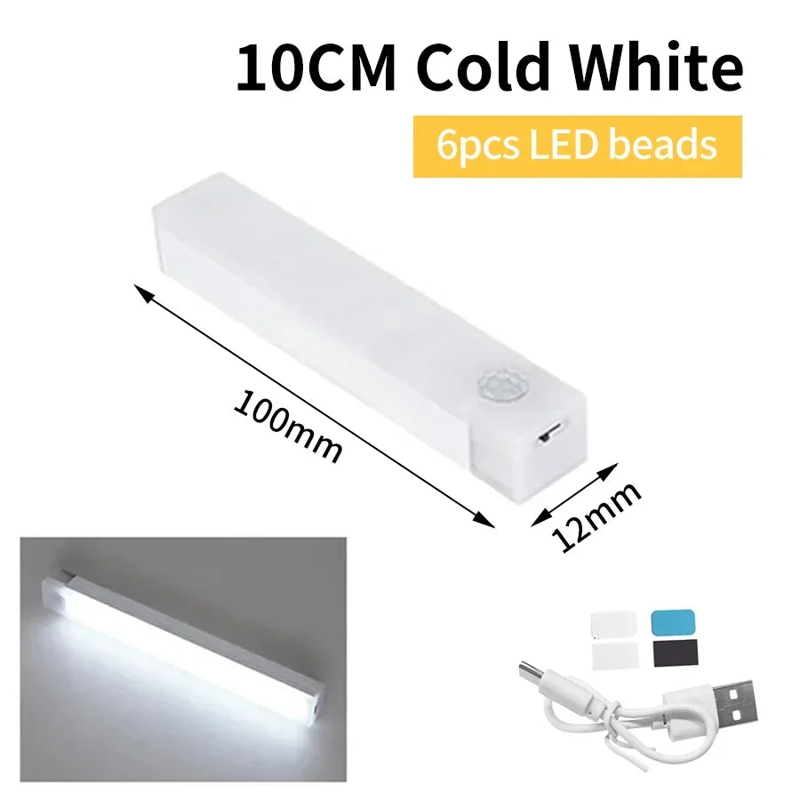 PIR LED Bar Light – USB Rechargeable, Motion Sensor, for Cabinet/Night Use