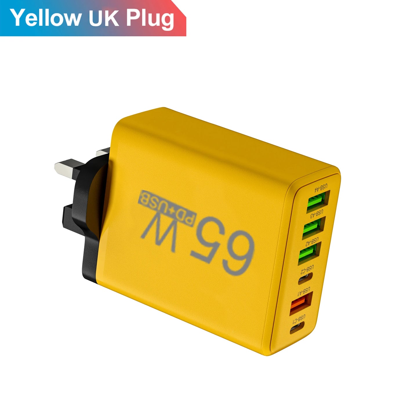 65W 6-in-1 Fast Wall Charger – 4 USB &amp; 2 Type-C Ports for iPhone, Samsung, Xiaomi, Huawei, Oppo