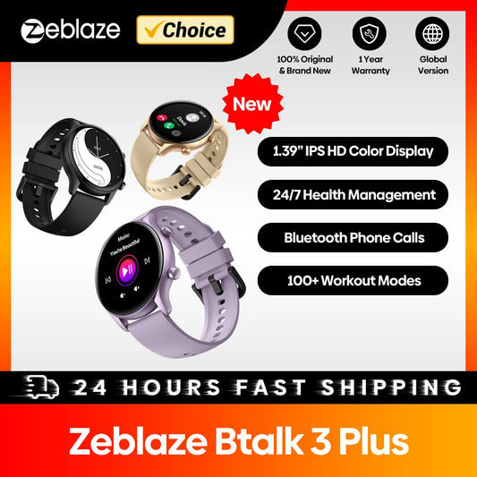 Zeblaze Btalk 3 Plus – Voice Calling Smartwatch, 1.39" Screen, Fitness Tracking