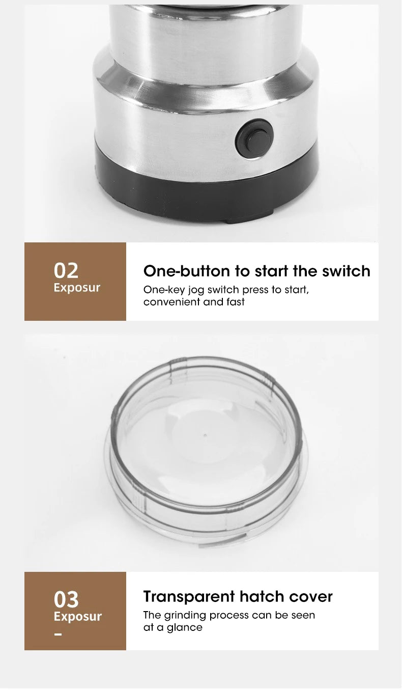Mini Electric Grinder 300ml – 4-Blade Spice, Coffee &amp; Grain Mill for Home Use