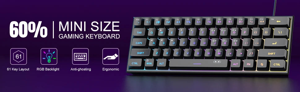 Teclado Compacto MageGee 60% com Iluminação RGB – Ideal para Jogos, Escritório e Espaços Reduzidos