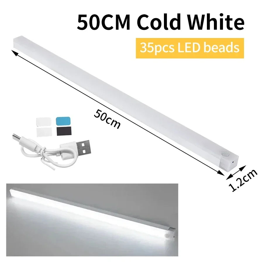 PIR LED Bar Light – USB Rechargeable, Motion Sensor, for Cabinet/Night Use