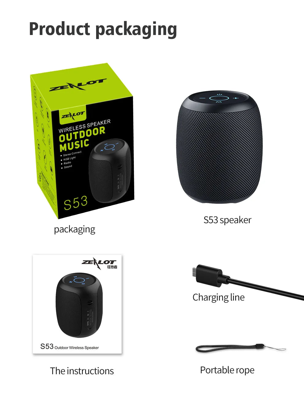 ZEALOT S53 Wireless Speaker – Super Loud 10W, IPX6 Waterproof, 10 Hours, TF/USB
