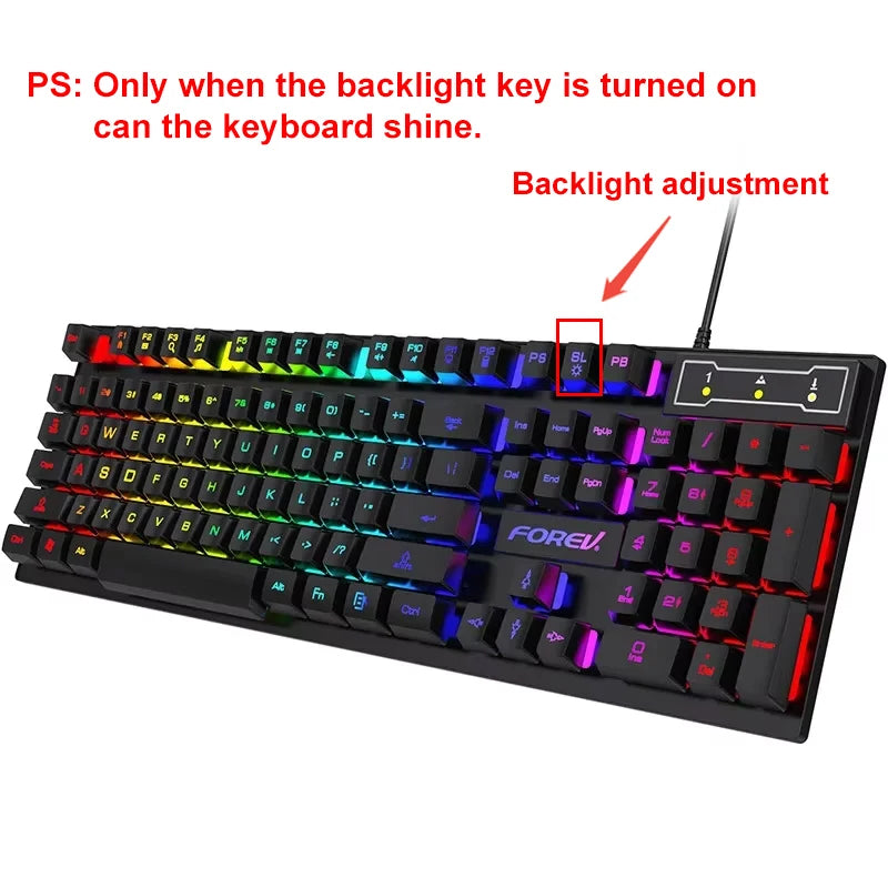 Teclado Mecânico com Iluminação 104 Teclas e Mouse Gamer USB