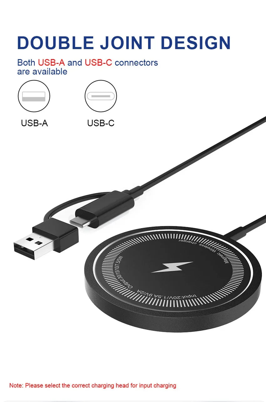 30W Magnetic Wireless Charger Pad – Fast Charging Stand for iPhone, AirPods &amp; USB-A