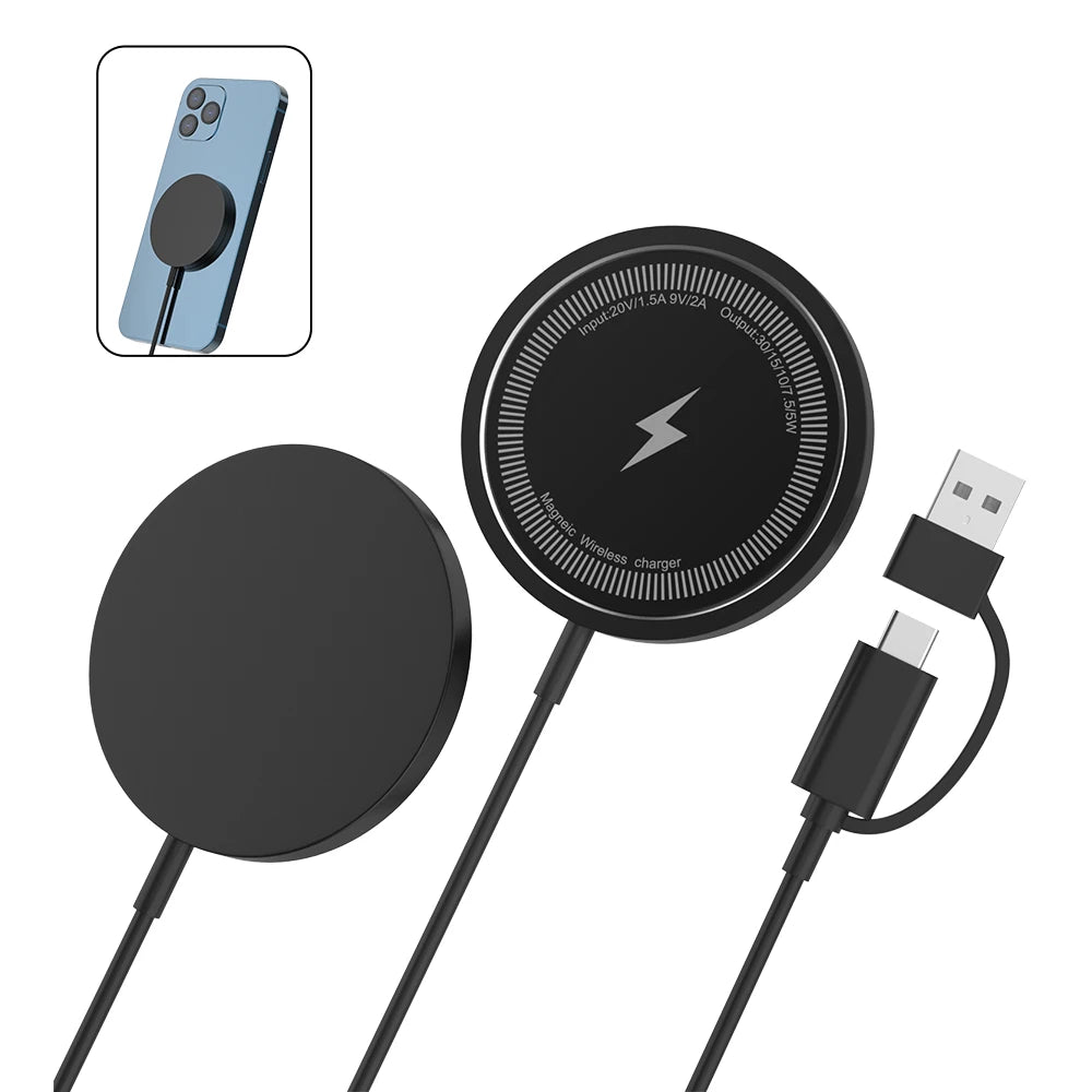 30W Magnetic Wireless Charger Pad – Fast Charging Stand for iPhone, AirPods &amp; USB-A