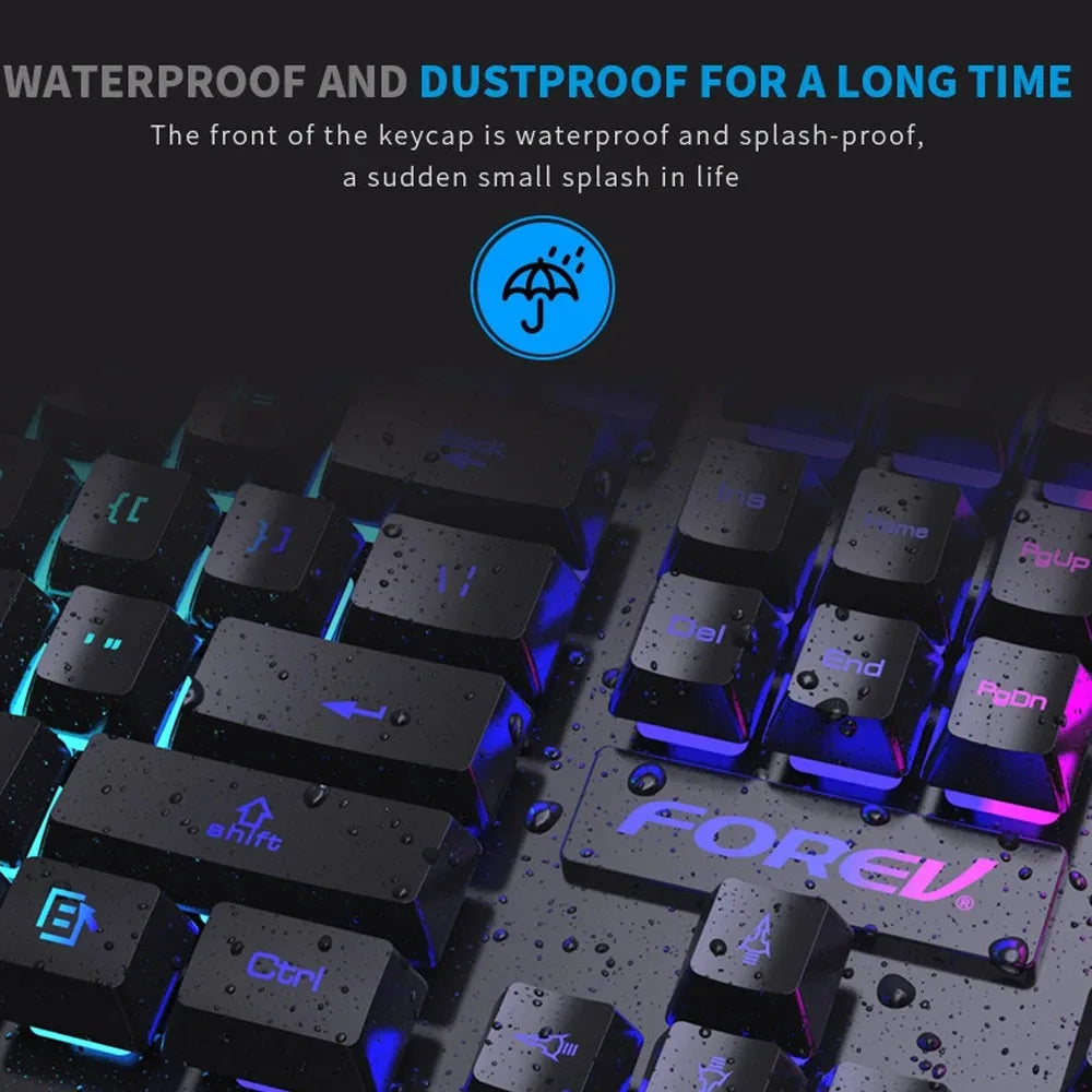 Teclado Mecânico com Iluminação 104 Teclas e Mouse Gamer USB