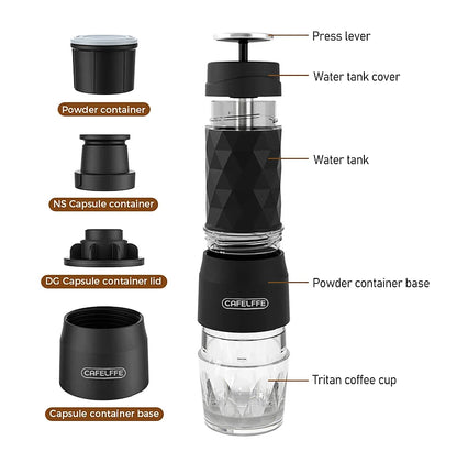 3-in-1 Manual Coffee Maker – Capsule &amp; Ground