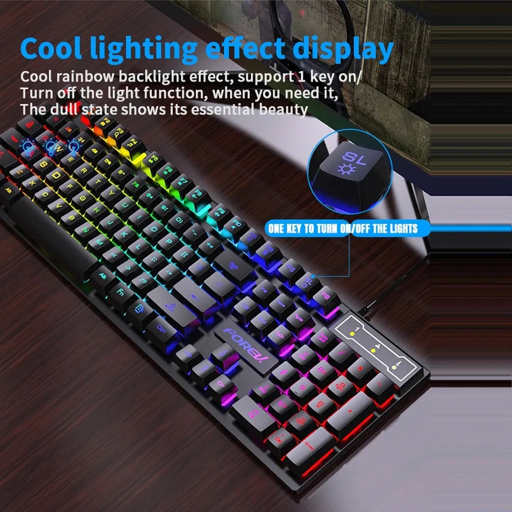 Teclado Mecânico com Iluminação 104 Teclas e Mouse Gamer USB