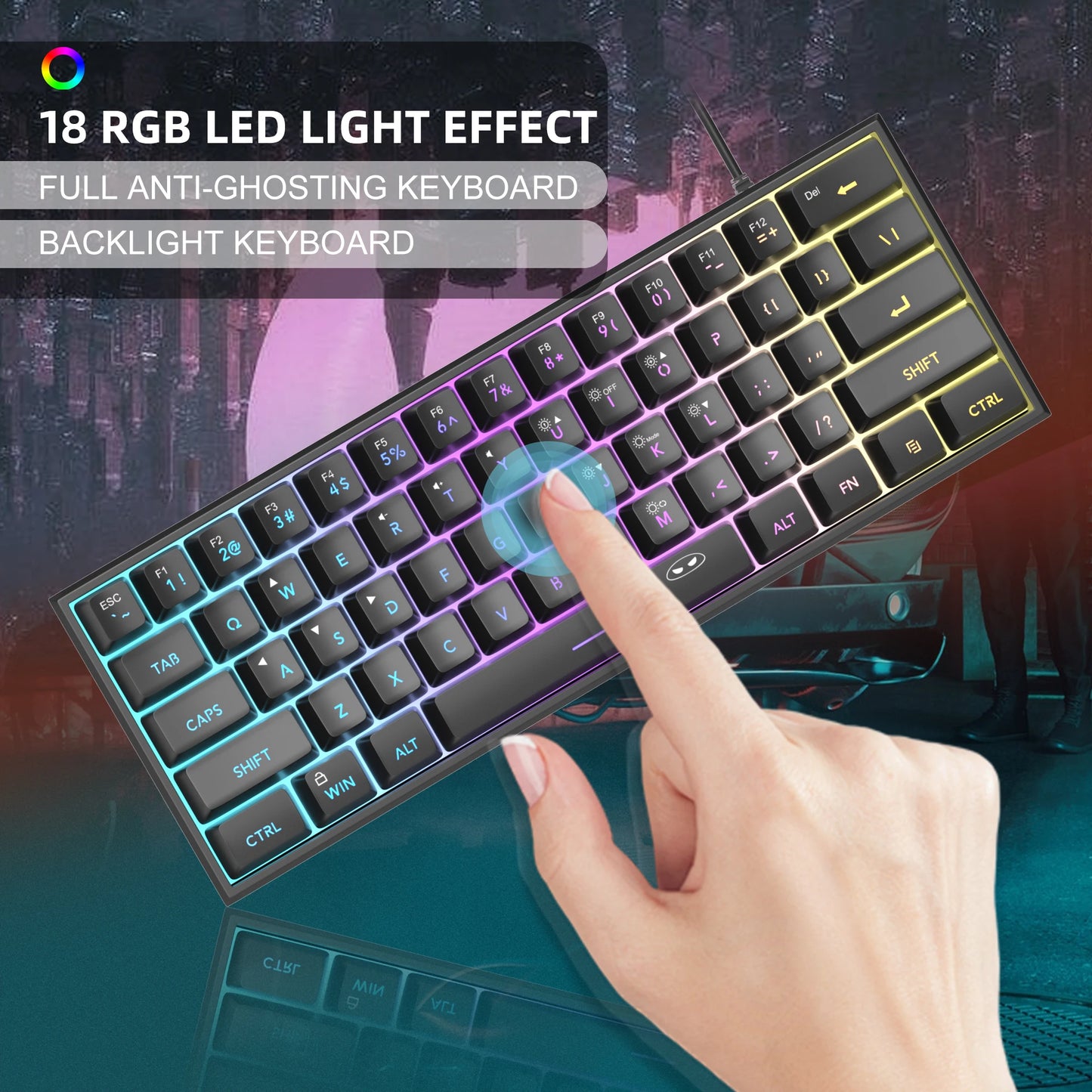 Teclado Compacto MageGee 60% com Iluminação RGB – Ideal para Jogos, Escritório e Espaços Reduzidos