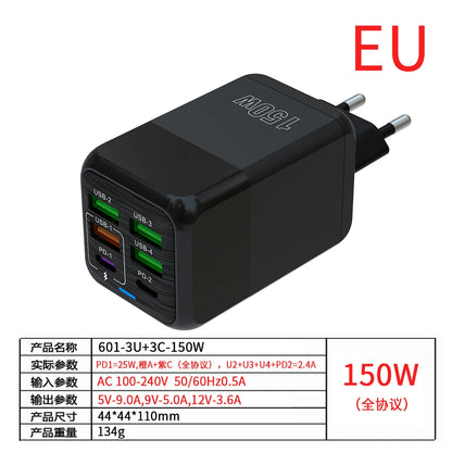 150W 6-Port USB-C PD QC 4.0 Charger